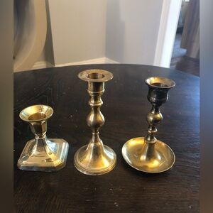 Mixed small vintage brass candlesticks